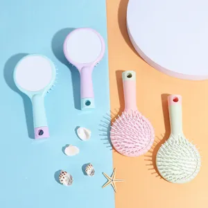 Plastic DIY sublimation massage hair brush and mirror set, colorful portable cosmetic comb.