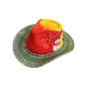 Weihnachts-Schneemann-Themenkeramik-Cowboyhut-Dekoration, festliches Feiertags-Tischornament.