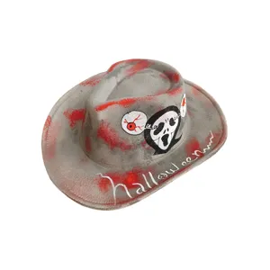 Halloween Vintage blutbefleckter Cowboyhut Party Geist Graffiti Kostüm Mütze Unisex.