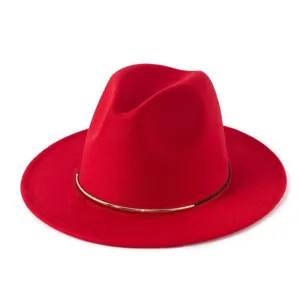 Chapeau fedora en laine rouge pour femme et homme, casquette classique en feutre style britannique.