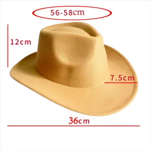 Classic wool felt western cowboy hat for men and women, retro fedora hat with wide brim.