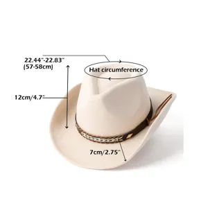 Chapeau de cowboy western beige classique avec bande tressée en cuir, fedora vintage élégant