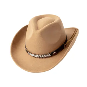 Chapeau de cow-boy classique en feutre kaki pour hommes et femmes, chapeau jazz rétro.