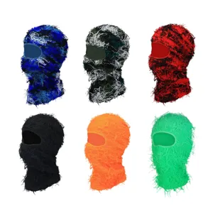 Cagoule Personnalisée Camouflage Jacquard Tricot Masque Intégral Avec Longues Franges Pour Sports Plein Air Fête Halloween