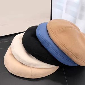Classic wool beret octagonal hat for women, stylish vintage autumn winter headwear.