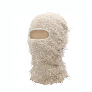 Cagoule en tricot ébouriffé masque d'hiver pelucheux drôle chapeau de fête beige