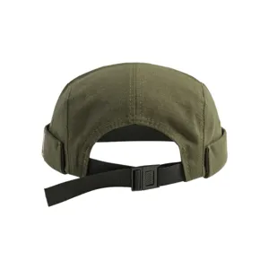 Vintage docker cap back view with adjustable strap, retro roll-up beanie hat for daily wear.