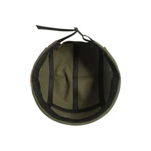 Detailed view of the army green docker cap interior, showing durable canvas and adjustable strap.