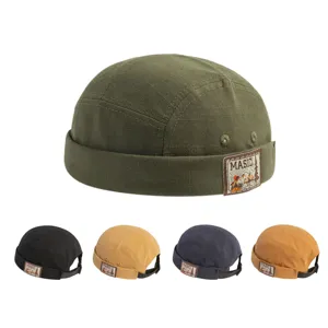 Unisex Vintage Cotton Docker Hat Retro Roll Brim Sailor Cap Casual Solid Color Outdoor Sun Protection Hat