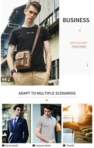 Vintage genuine cowhide men's crossbody bag, vertical casual shoulder bag with multiple pockets.