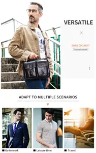 Men genuine leather shoulder bag vintage cowhide crossbody messenger business handbag