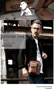 Mens vintage genuine leather crossbody bag, casual commuter shoulder bag for daily use.