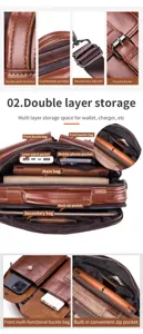 Men's leather messenger bag vintage brown multi-pocket shoulder crossbody bag daily use