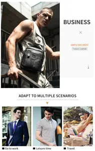 Men's genuine leather shoulder bag detail showcasing premium cowhide texture and vintage design.