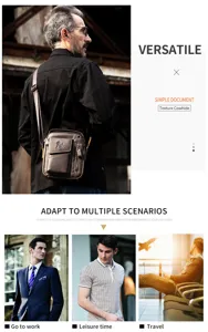 Premium genuine leather men's crossbody bag, vintage design, ideal for business and casual daily use.