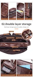 Men's genuine leather multi-layer shoulder bag with large capacity and earphone hole.