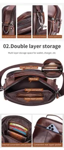 Detailed view of the premium leather men's crossbody bag showing durable hardware and zippers.