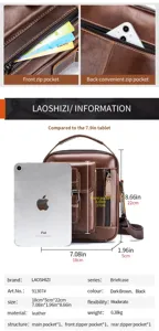 Men genuine leather vintage vertical crossbody shoulder bag mini messenger bag detail view