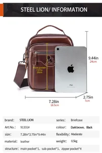 Vintage leather men's cross body shoulder bag with spacious compartments and multi pocket.