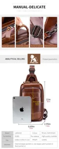 Men genuine leather chest bag vintage cowhide sling bag casual multi-pocket shoulder bag