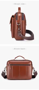 Vintage brown leather men shoulder bag casual business crossbody bag with handle strap.