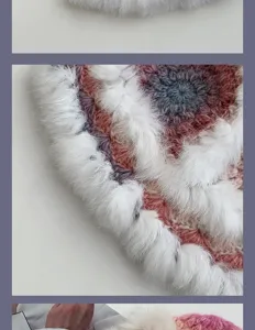Nahaufnahme der plüschigen Strick Kaninchenfell Fischerhut Textur und farbigen Gradienten.