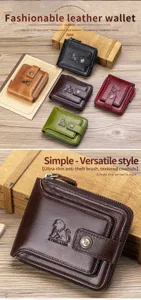 Close-up view of the genuine leather men's wallet featuring multiple card slots and fine texture.