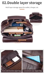 Herren Leder Umhängetasche Business Freizeit Crossbody Tasche Multi Pocket Design