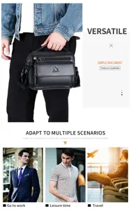 Men genuine leather shoulder bag, versatile horizontal crossbody bag for business and casual use.