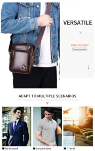 Steel Lion men leather cross body bag, vertical mini shoulder bag for business, casual and travel.