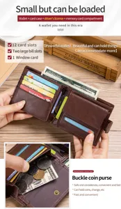 Herren Vintage Leder Geldbörse mit grossem Fach, vielen Kartenfächern und Münzfach mit Druckknopf.