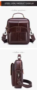 Stilvolle Herren Echtleder Umhängetasche Business Freizeit Schultertasche Detailansicht.
