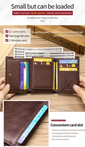 Unisex trifold PU leather card holder wallet with multiple card slots and cash compartments