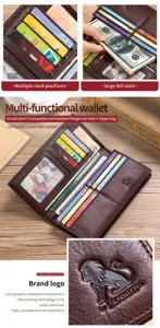 Genuine leather long wallet for men women, multi card slots, large capacity checkbook holder.