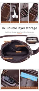 Men genuine leather vertical shoulder bag casual business mini crossbody bag with phone pocket