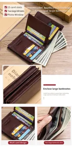 Men vintage leather wallet with multi card slots and large bill compartments for daily use.