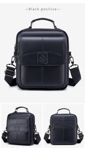 Herren Leder Umhaengetasche business casual Schultertasche schwarze Messenger Bag