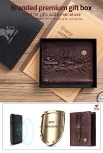 Heren Portemonnee van Leer met Krokodil Patroon Cadeaubox en RFID Bescherming