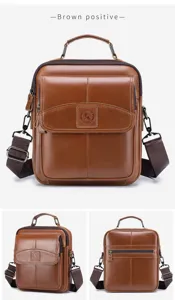 Braune Herren Leder Umhängetasche Business Freizeit Schultertasche große Kapazität