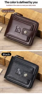 Men genuine cowhide leather wallet retro coin purse multi card holder luxury style