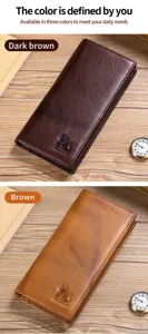 Detailed view of the premium soft leather long wallet, featuring multi-card slots and classic style.
