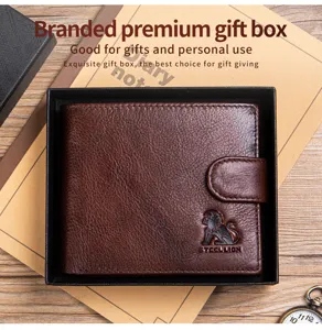 Herren Leder Vintage Geldbörse mit Geschenkbox, viele Kartenfächer und Druckknopfverschluss.