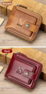 Genuine leather men wallet with multiple card slots, RFID blocking and secure coin zipper pocket.