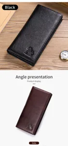 Genuine leather long wallet for men and women, vintage soft cowhide multi-card slot purse.