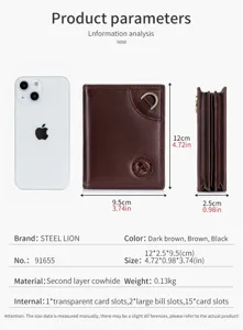 Mens leather wallet vintage bifold card holder with multiple card slots and dark brown finish.