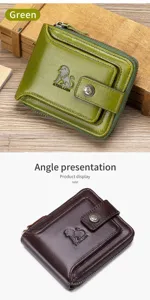Men's genuine leather wallet top layer cowhide multi-card slot coin pocket bifold purse