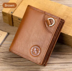 Men's vertical leather wallet brown retro multi-function card holder coin purse vintage style