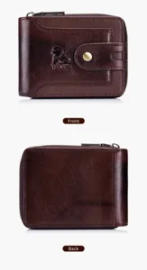 Portafoglio uomo in vera pelle di alta qualita con tasca portamonete e logo del leone.