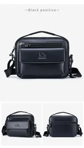 Mens genuine leather shoulder bag horizontal casual crossbody bag for everyday business use.