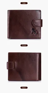 Herren Vintage Echtleder Geldbörse mit Druckknopf, Kartenfächern und Münzfach in Braun.